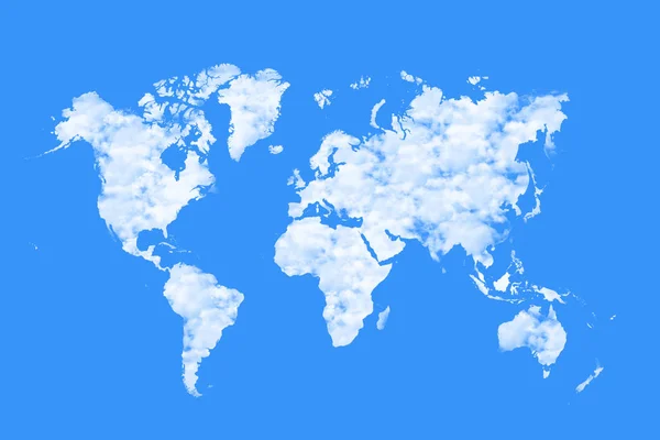 Карта Мира Форме Облаков Синий Фон — стоковое фото