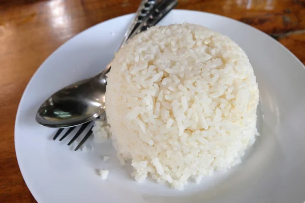 Close Steam Rice Plate Soft Focus — Stock Photo, Image