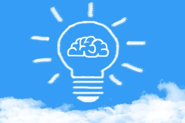 Light Bulb Brain Cloud Shaped Blue Sky — Stock fotografie