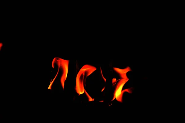 Close Vuur Vlammen Abstract Zwarte Achtergrond — Stockfoto