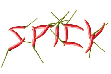 chilli red peppers isolated message spicy on white background