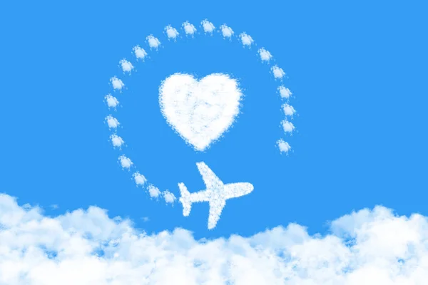 Avión Forma Nubes Amor Ruta Concepto Viaje Romántico — Foto de Stock
