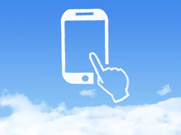Bulut bilişim konsepti. cep telefonu tıklayın parmak bulut şekli — Stok fotoğraf