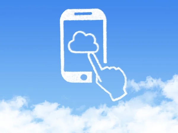 Cloud Computing Concept.mobile telefone clique em forma de nuvem dedo — Fotografia de Stock