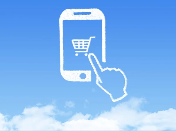 Koncepce Cloud Computing. mobilní telefon klepnutím na obrazec mrak nákupního košíku — Stock fotografie
