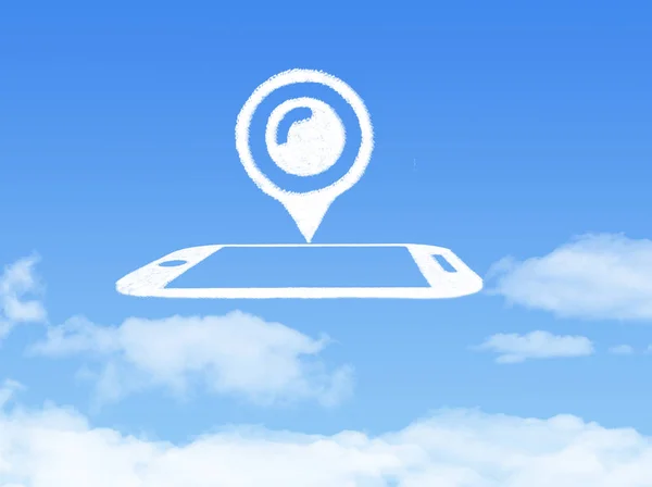 Έννοια του υπολογιστικού νέφους. τοποθεσία κινητό τηλέφωνο σύννεφο σχήμα — Φωτογραφία Αρχείου