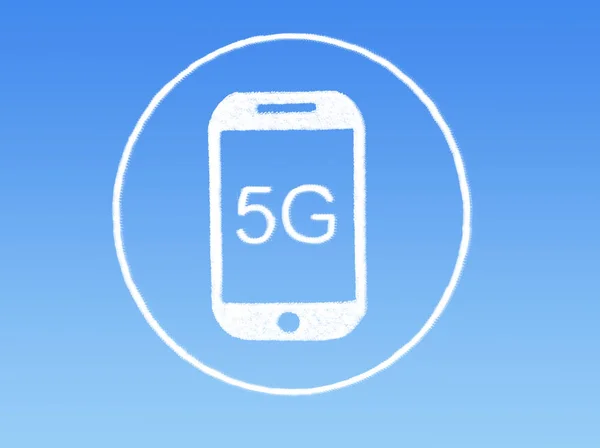 5G mobile phone cloud shape on blue sky — Stock Photo, Image