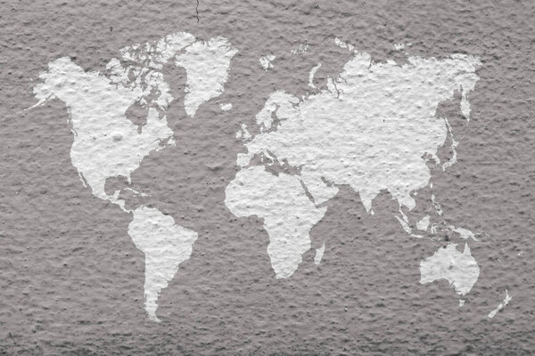 White map of the world ,cement wall background
