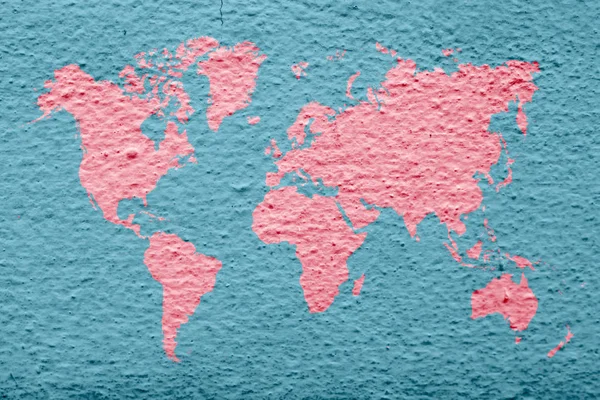 Mapa rojo del mundo, fondo de muro de cemento — Foto de Stock