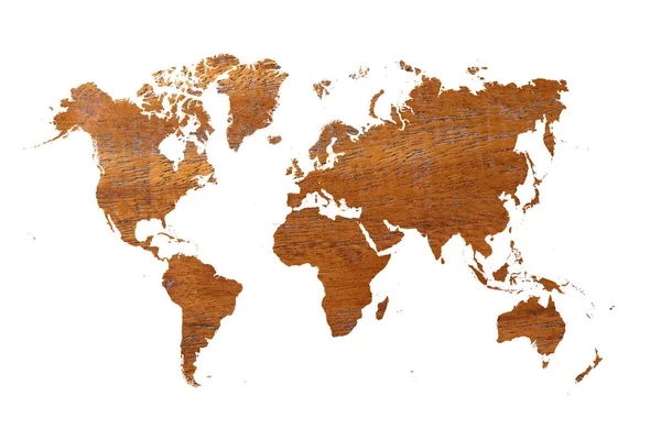 Карта мира на фоне коричневого дерева — стоковое фото