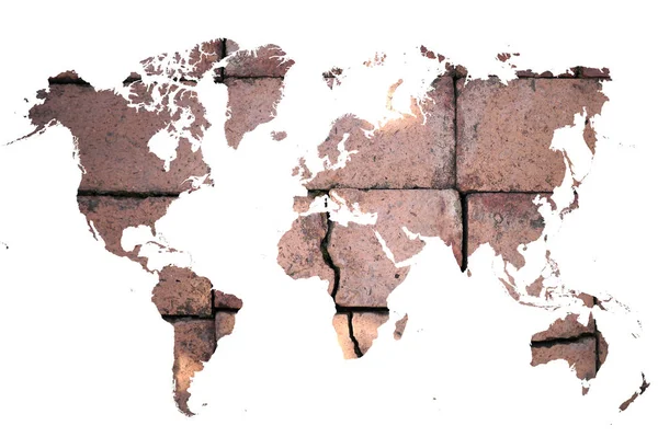 Carte du monde sur fond de mur de briques — Photo