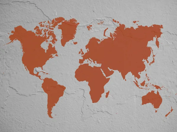Коричневый цвет карта мира на бетонном фоне стены — стоковое фото