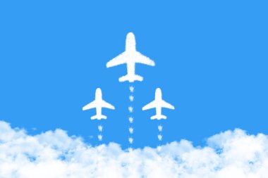 Uçak şekil bulutlar lideri ile takım üst düzey, başarı hedefe gidin. yaratıcı fikir