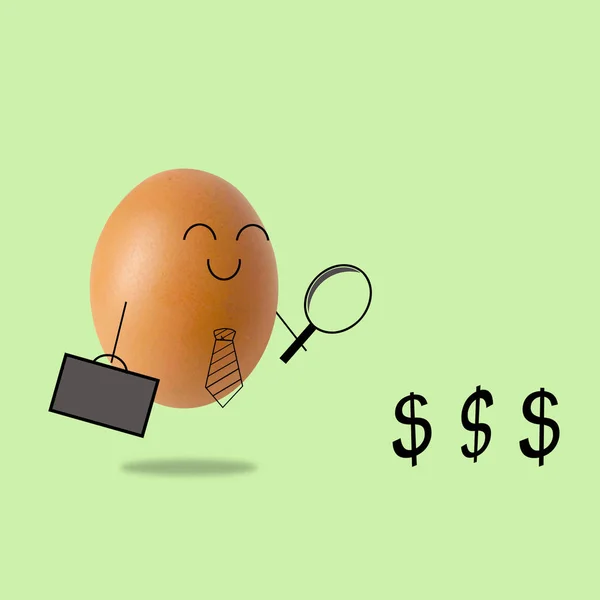 Affärsman Egg ser på dollarn genom förstoringsglas — Stockfoto