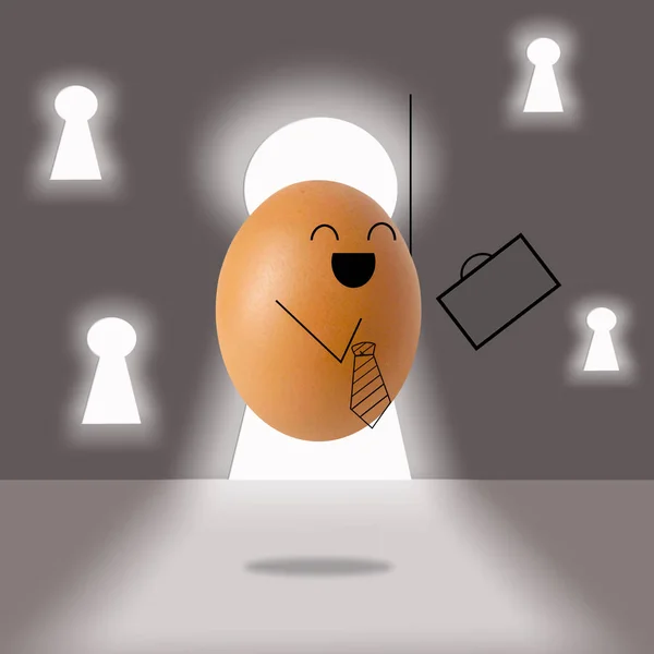 Erfolgsunternehmer-Ei blickt mit Schlüsselloch gegen Wand — Stockfoto