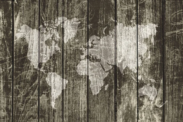 Mappa del mondo in legno marrone concetto — Foto Stock