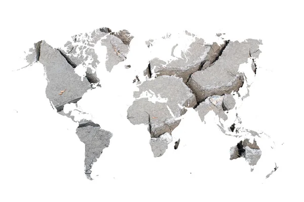 Mapa del mundo de seco y grieta sobre fondo blanco — Foto de Stock