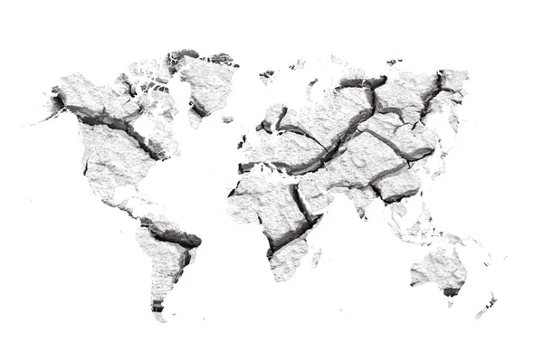Mapa świata sucha i crack na białym tle — Zdjęcie stockowe