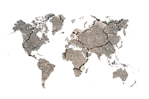 Карта мира сухой и трещины на белом фоне — стоковое фото