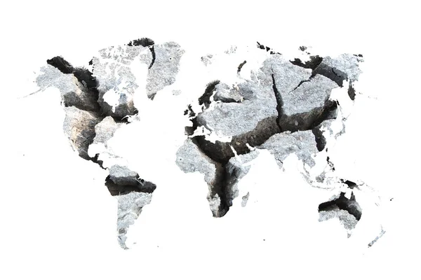Mapa świata sucha i crack na białym tle — Zdjęcie stockowe