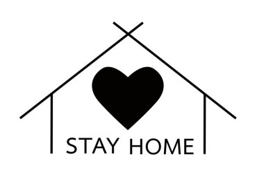 Beyaz arka planda güvende kalmak, karantina konsepti çizmek ve evde kalmak..