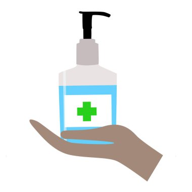 Beyaz arkaplanda el dezenfektanı çizimi.