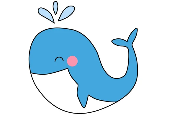 Dessin Animé Baleine Bleue Sur Fond Blanc Illustration — Photo