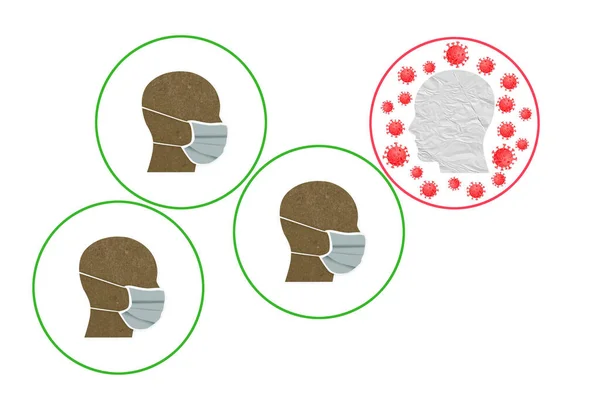 Testa Carta Maschile Umana Con Maschera Facciale Nuovo Concetto Pandemia — Foto Stock