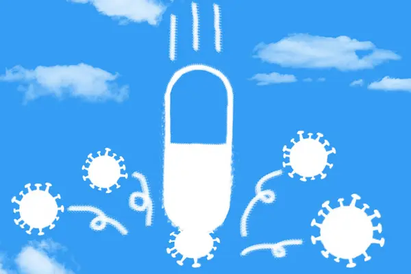 Coronavirus Medicina Combaten Forma Concept Cloud Cielo Azul Ilustración —  Fotos de Stock