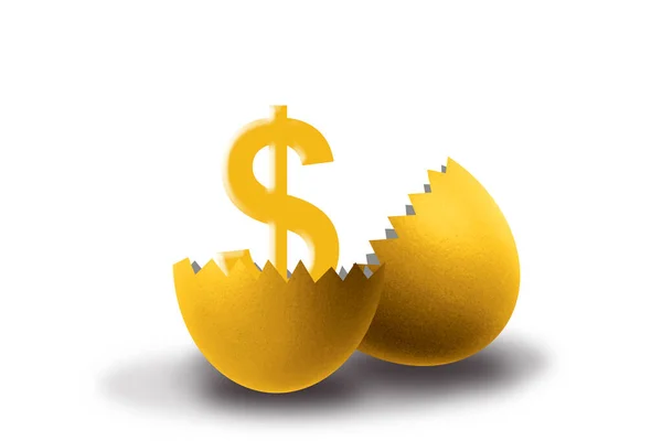 Símbolo Del Dólar Oro Dentro Huevo Roto Dorado Sobre Fondo —  Fotos de Stock