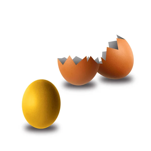 Золотое Яйцо Разбитое Яйцо Белом Фоне Иллюстрация — стоковое фото