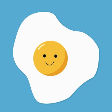 Mavi arka planda yanmış yumurta gülüşü karikatür çizimi