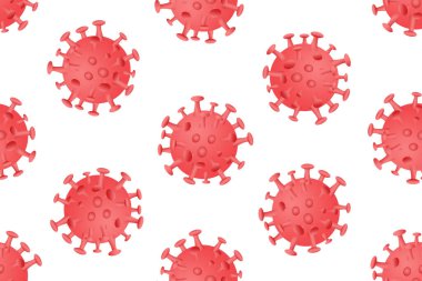 Coronavirus (covid-19) sembolünden yapılmış dekoratif dikişsiz desen, 3D illüstrasyon