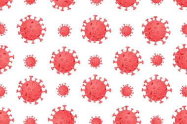 Coronavirus (covid-19) sembolünden yapılmış dekoratif dikişsiz desen, 3D illüstrasyon