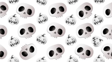 Beyaz arka planda kafatası ve balkabağı dikişsiz çizgi film, illüstrasyon konsepti