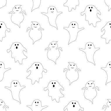 Beyaz arkaplanda kusursuz hayalet karikatürü, illüstrasyon konsepti