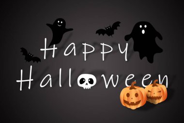 Siyah arka planda mutlu Cadılar Bayramı, 3D illüstrasyon konsepti