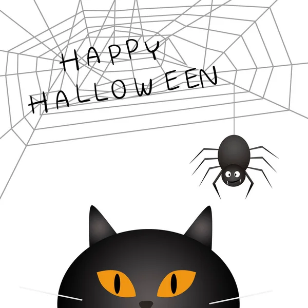 Black cat ans spider Happy Halloween on white background , illustration concept