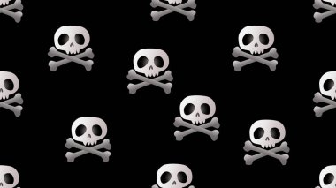 Siyah arka planda iskelet ve kafatası olmayan çizgi film, illüstrasyon konsepti