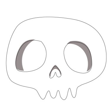 beyaz arkaplanda izole edilmiş kafatası çizgisi çizimi, cadılar bayramı illüstrasyon kavramı