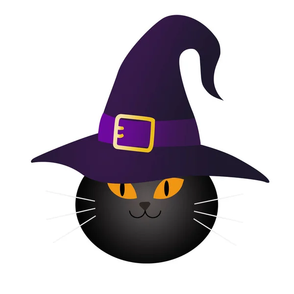 Halloween Černá Kočka Klobouku Izolované Bílém Pozadí Ilustrace — Stock fotografie