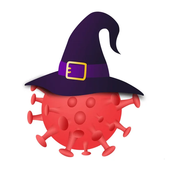 Covid-19 virus wearing witch hat. Isolated on white background ,3d illustration