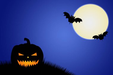 Ay ışığında mutlu Cadılar Bayramı, illüstrasyon konsepti