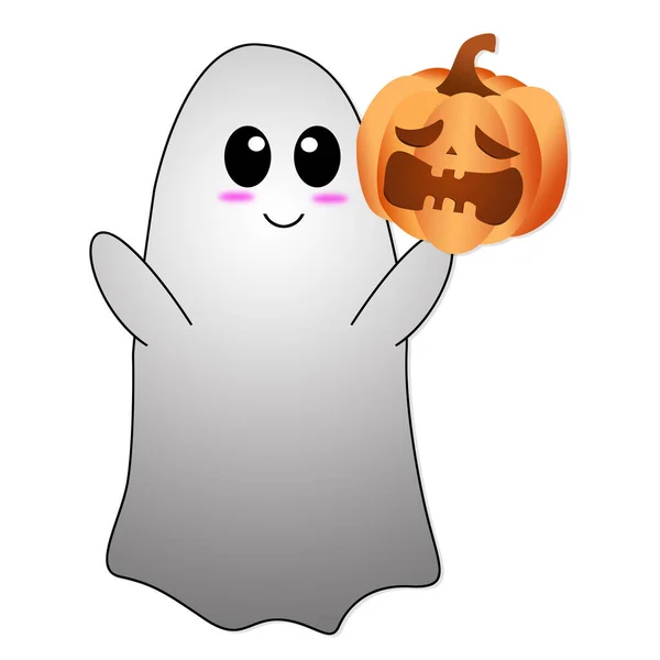 Ghost Hålla Pumpa Happy Halloween Koncept Illustration — Stockfoto