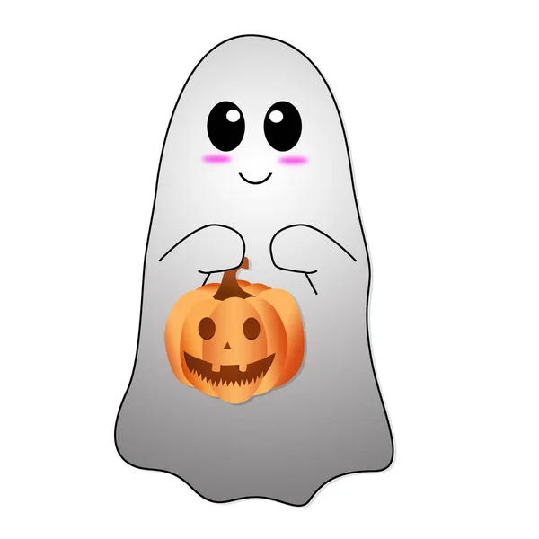 Ghost Holding Pumpkin Happy Halloween Concept Illustration — стоковое фото