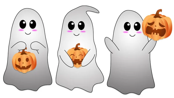 Ghost Holding Sütőtök Boldog Halloween Koncepciót Illusztráció — Stock Fotó