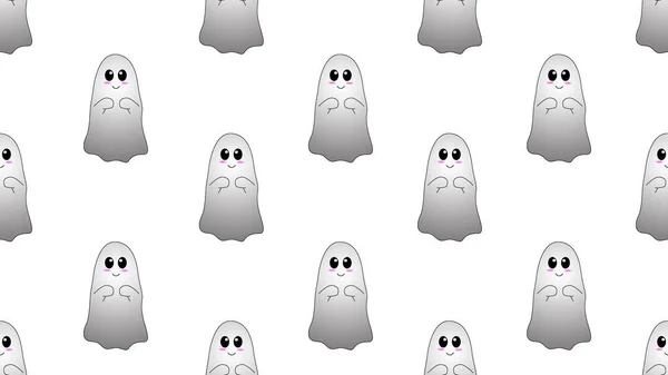 Desenhos Animados Sem Costura Fantasma Fundo Branco Conceito Ilustração — Fotografia de Stock