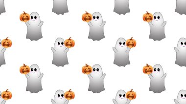 Beyaz arkaplanda balkabağı olmayan bir çizgi film tutan hayalet, 3 boyutlu illüstrasyon konsepti