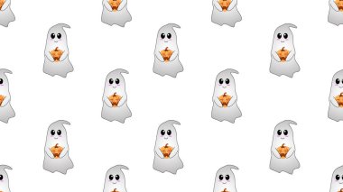 Beyaz arkaplanda balkabağı olmayan bir çizgi film tutan hayalet, 3 boyutlu illüstrasyon konsepti