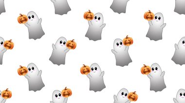 Beyaz arkaplanda balkabağı olmayan bir çizgi film tutan hayalet, 3 boyutlu illüstrasyon konsepti